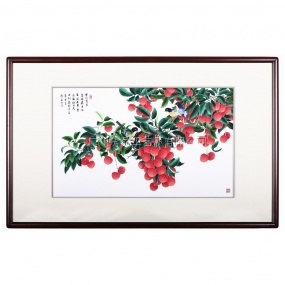 廣繡《荔紅雀躍》128x80cm